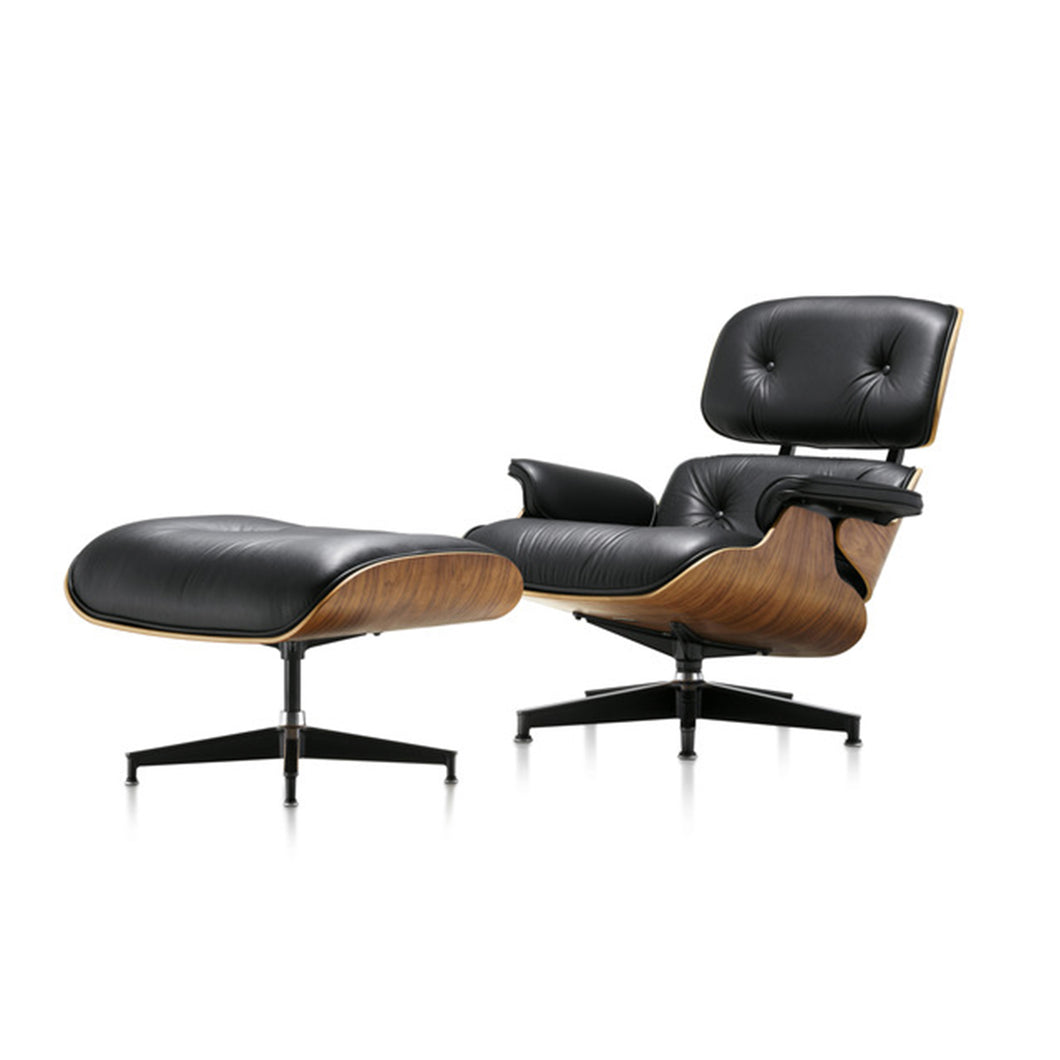 Eames Lounge Chair & Ottoman in Walnut and Black Leather